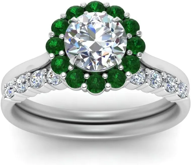 Choose Your Gemstone Flower Ring With Diamond CZ Band sterling silver Round Shape Wedding Ring