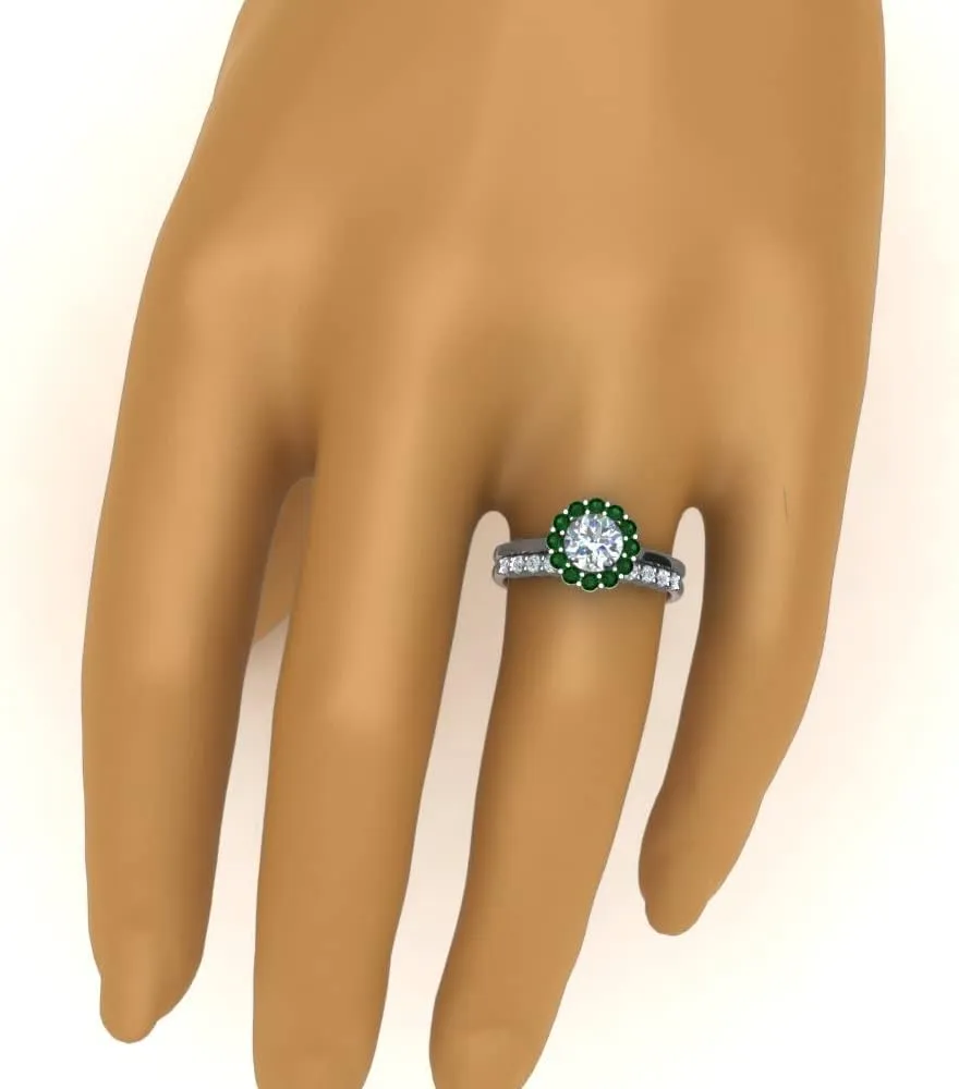 Choose Your Gemstone Flower Ring With Diamond CZ Band sterling silver Round Shape Wedding Ring