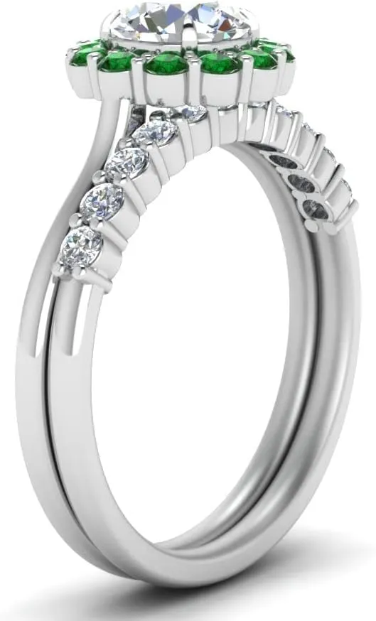 Choose Your Gemstone Flower Ring With Diamond CZ Band sterling silver Round Shape Wedding Ring