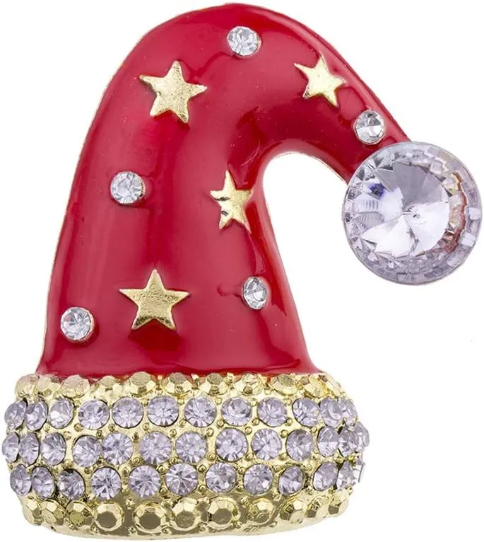 Christmas Brooch,Brooches Pins,Christmas Decorations,Red Imitation Rhinestone Christmas Hat Brooch Alloy Jewelry Xmas Gift Unisex Pin Clips Suit Sweater Scarf Shawl(Colour Name : A) (Color : A)