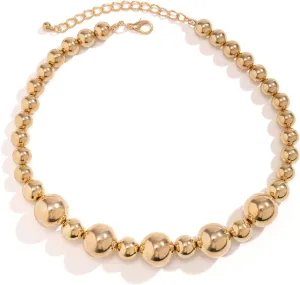 Chunky Gold/Silver Beads Necklaces for Women,Vintage 14K Gold Large Beaded Choker Punk Ball Cluster Collar Necklace Statement Geometric Necklaces Party Jewelry