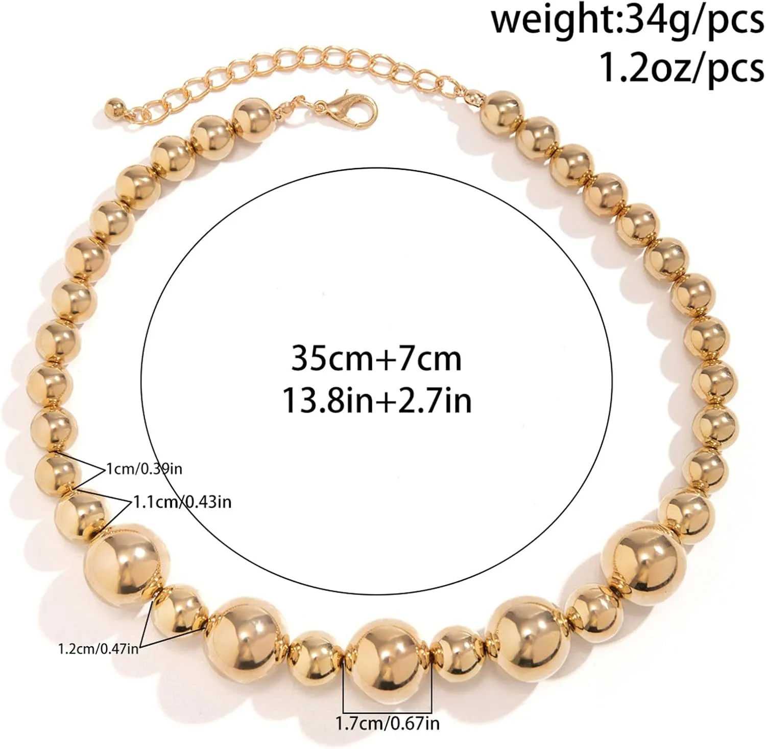 Chunky Gold/Silver Beads Necklaces for Women,Vintage 14K Gold Large Beaded Choker Punk Ball Cluster Collar Necklace Statement Geometric Necklaces Party Jewelry