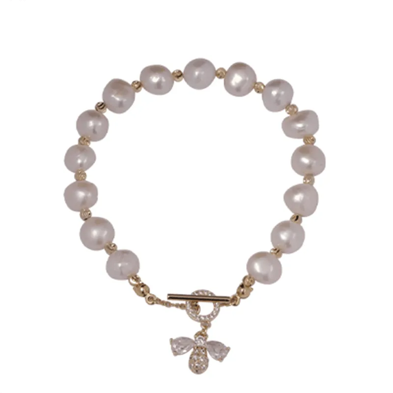 Classic Fashion Natural Pearl Bee Pendant Bracelet Charm Jewelry BCJY06