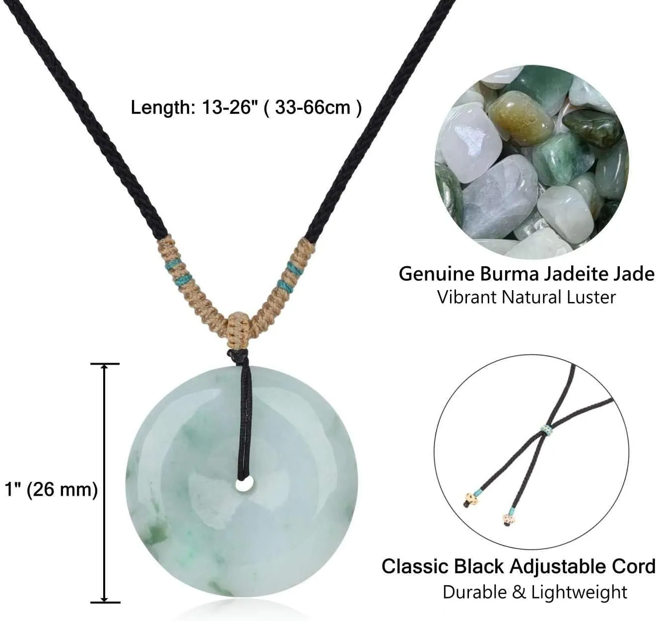 COAI Burma Jadeite Green Jade Necklace for Women Men, Donut/Leaf/Nine Tailed Fox Necklace for Women Men