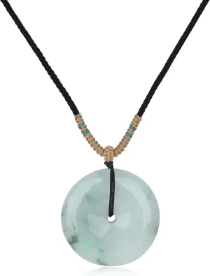 COAI Burma Jadeite Green Jade Necklace for Women Men, Donut/Leaf/Nine Tailed Fox Necklace for Women Men