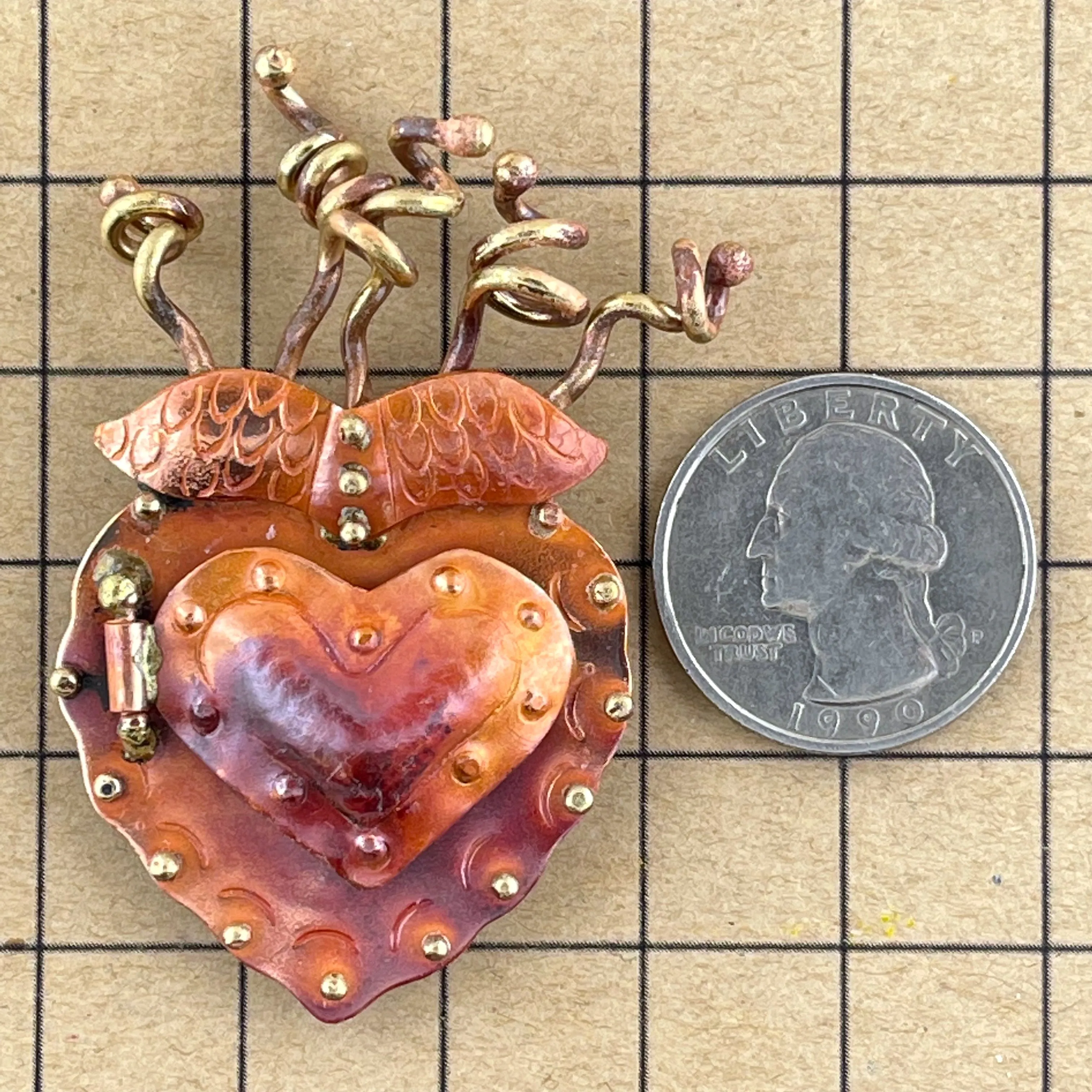 Copper Flaming Sacred Heart Locket Pendant