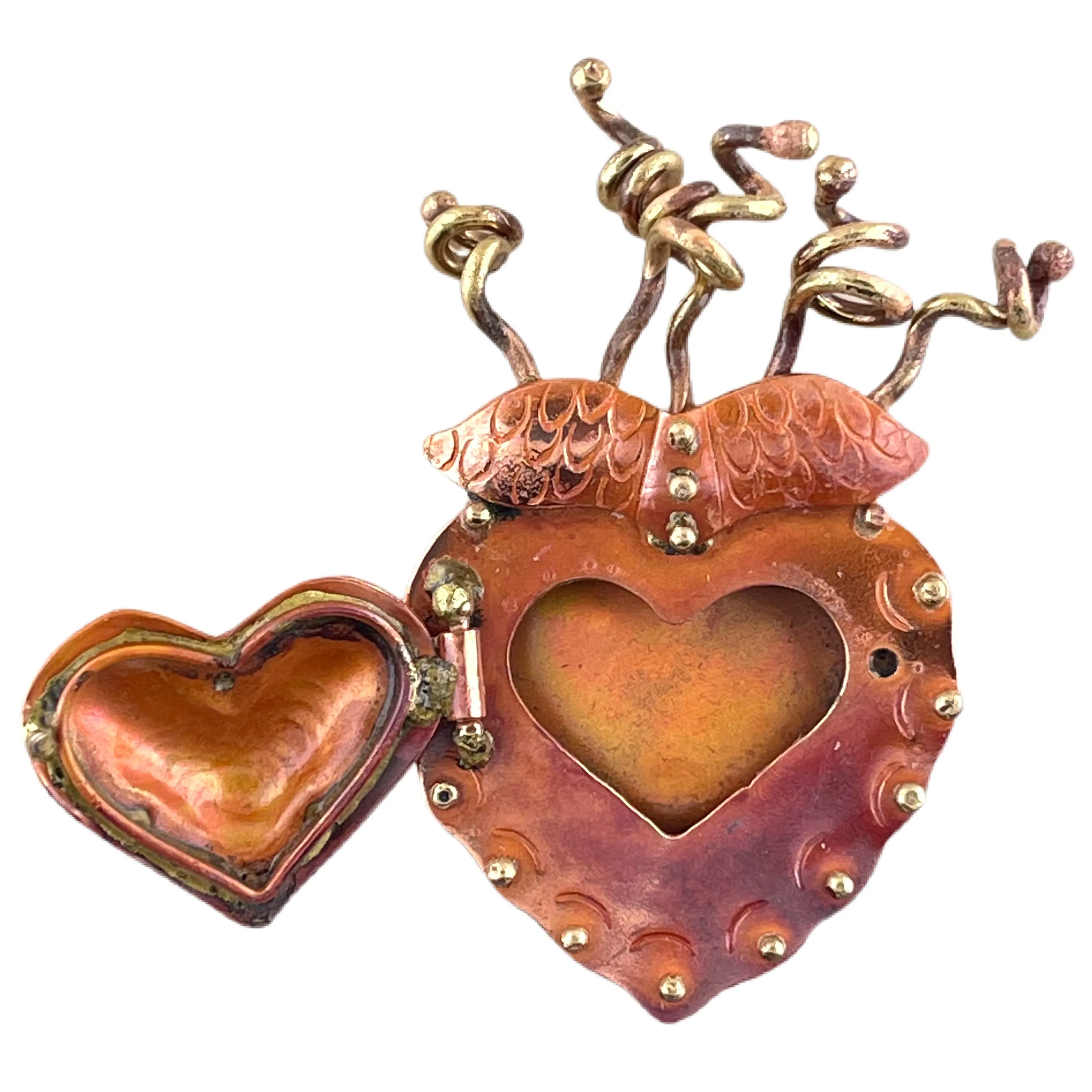 Copper Flaming Sacred Heart Locket Pendant