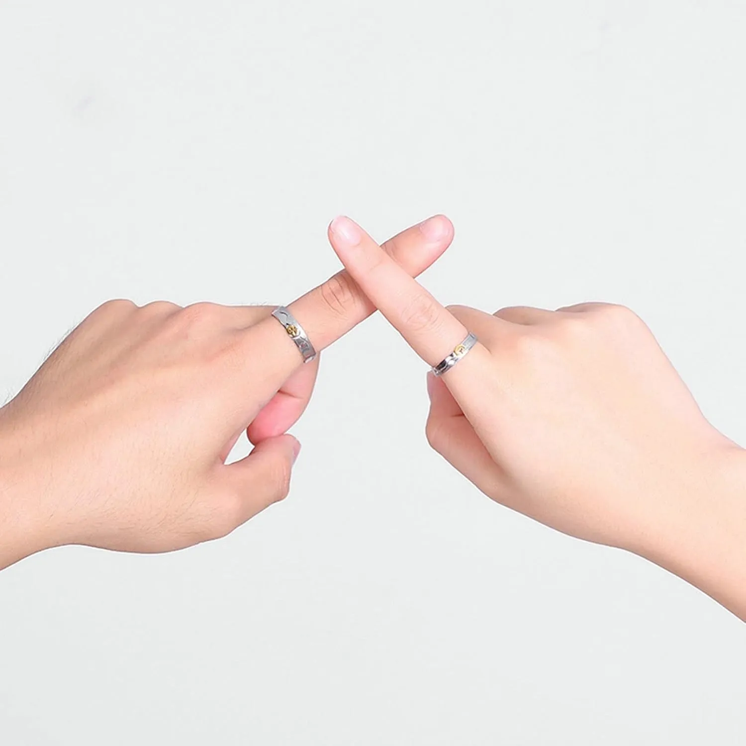 Couple Rings, Charm Sterling Silver Rings Gold Sunset Pattern Couple Ring