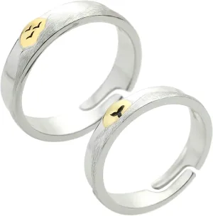 Couple Rings, Charm Sterling Silver Rings Gold Sunset Pattern Couple Ring