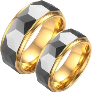 Couple Rings Custom Wedding Bands Men and Women,Couple Rings Tungsten 8MM Gold Silver Ring with Rhombus Anniversary Rings Couple