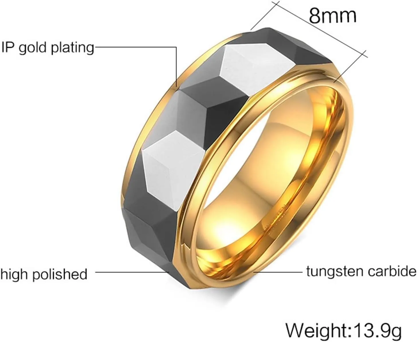 Couple Rings Custom Wedding Bands Men and Women,Couple Rings Tungsten 8MM Gold Silver Ring with Rhombus Anniversary Rings Couple