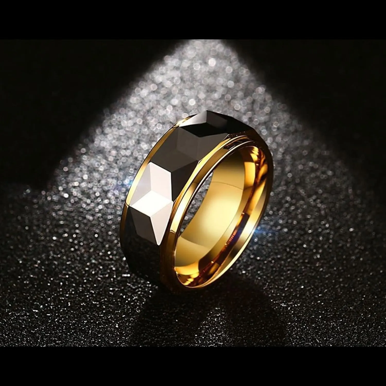 Couple Rings Custom Wedding Bands Men and Women,Couple Rings Tungsten 8MM Gold Silver Ring with Rhombus Anniversary Rings Couple