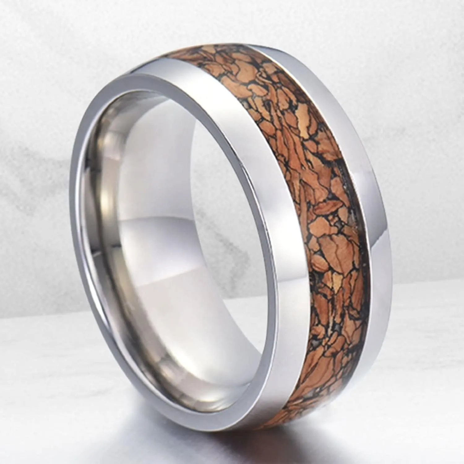 Couple Rings Customizable Couple Ring for Wedding,Couples Rings Tungsten 8MM Silver Brown Ring with Round Wedding Rings Couple