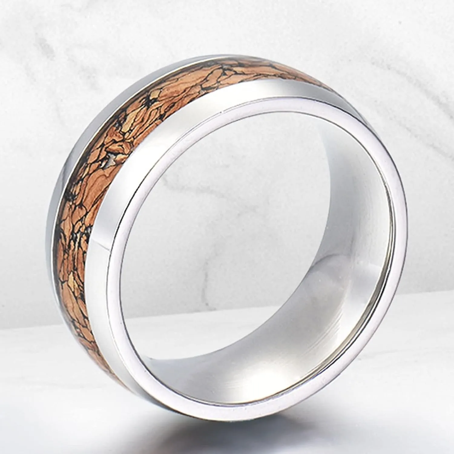 Couple Rings Customizable Couple Ring for Wedding,Couples Rings Tungsten 8MM Silver Brown Ring with Round Wedding Rings Couple