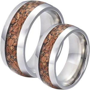Couple Rings Customizable Couple Ring for Wedding,Couples Rings Tungsten 8MM Silver Brown Ring with Round Wedding Rings Couple