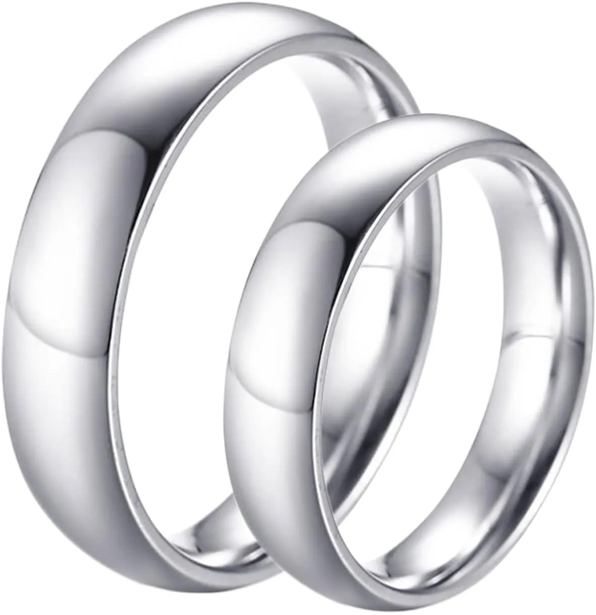 Couple Rings Customize Engagement Rings Women and Men,Couple Rings Stainless Steel 5MM Silver Ring with Polished Round Rings for Couple