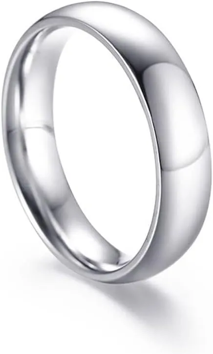 Couple Rings Customize Engagement Rings Women and Men,Couple Rings Stainless Steel 5MM Silver Ring with Polished Round Rings for Couple