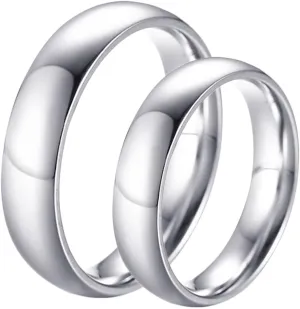 Couple Rings Customize Engagement Rings Women and Men,Couple Rings Stainless Steel 5MM Silver Ring with Polished Round Rings for Couple