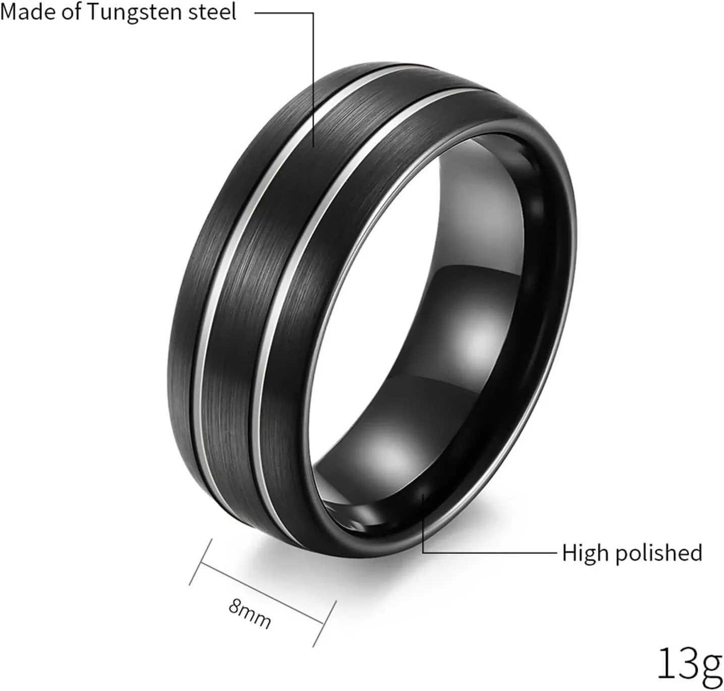 Couple Rings Engraving Couple Ring Engagement,Couples Rings Tungsten 8MM Black Ring with Brushed Round and Lines Rings for Couple