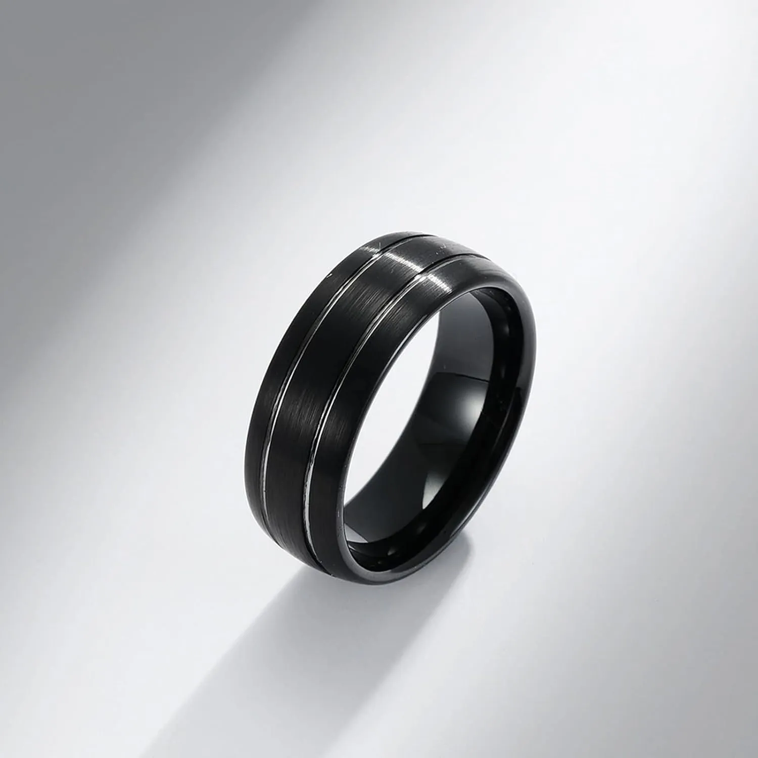 Couple Rings Engraving Couple Ring Engagement,Couples Rings Tungsten 8MM Black Ring with Brushed Round and Lines Rings for Couple