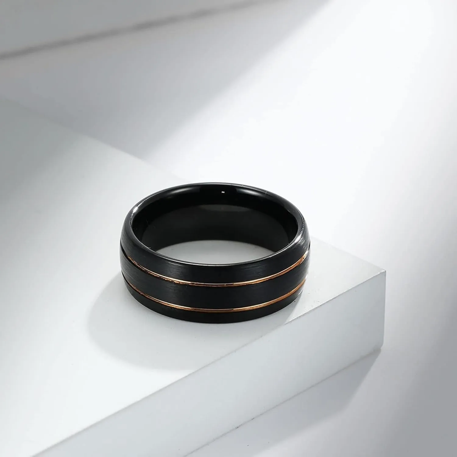 Couple Rings Engraving Couple Ring Engagement,Couples Rings Tungsten 8MM Black Ring with Brushed Round and Lines Rings for Couple