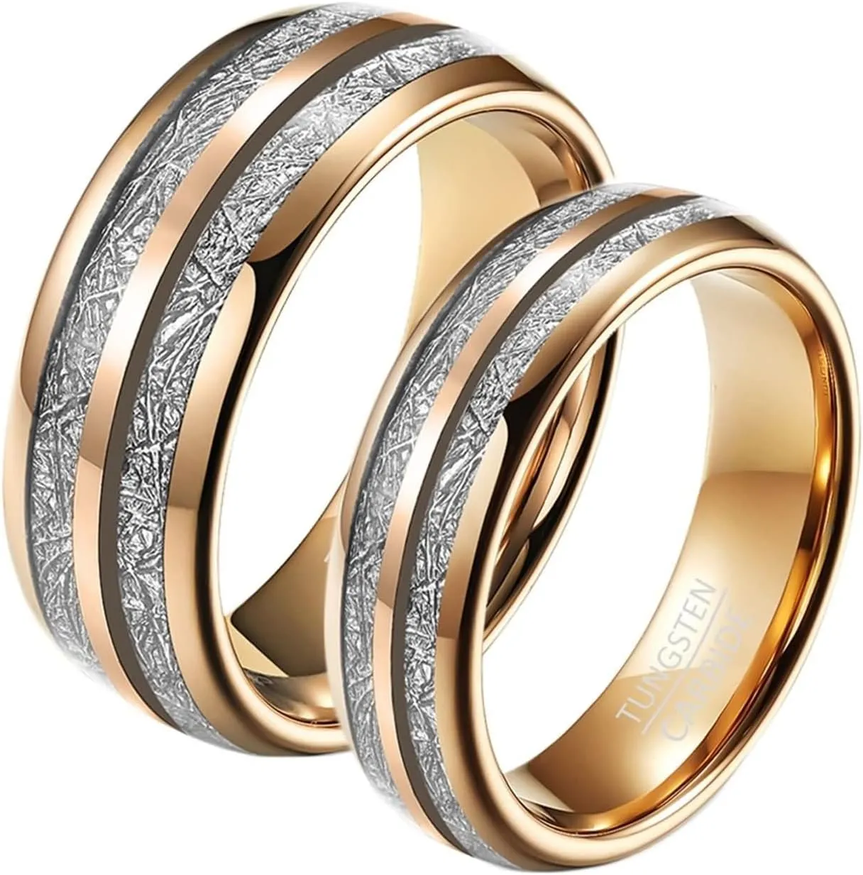 Couple Rings Engraving Couple Wedding Rings,Couple Rings Tungsten 6/8MM Rose Gold Ring with Round Ring for Couples