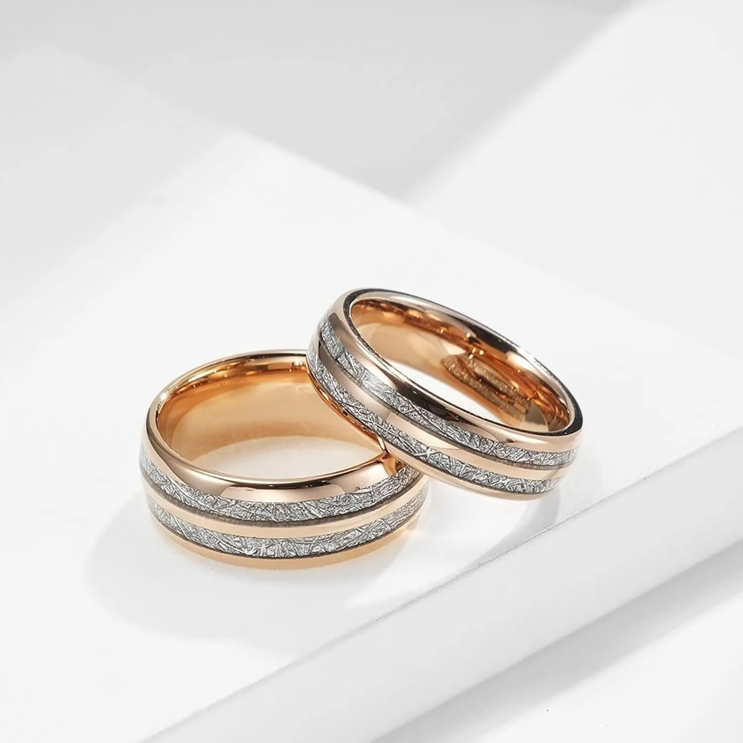 Couple Rings Engraving Couple Wedding Rings,Couple Rings Tungsten 6/8MM Rose Gold Ring with Round Ring for Couples