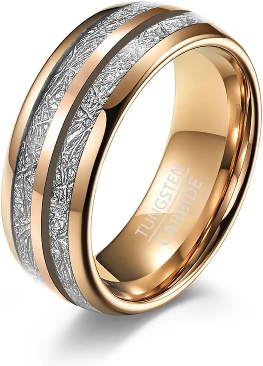 Couple Rings Engraving Couple Wedding Rings,Couple Rings Tungsten 6/8MM Rose Gold Ring with Round Ring for Couples