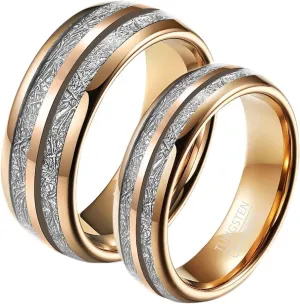 Couple Rings Engraving Couple Wedding Rings,Couple Rings Tungsten 6/8MM Rose Gold Ring with Round Ring for Couples