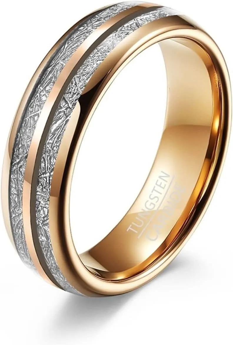 Couple Rings Engraving Couple Wedding Rings,Couple Rings Tungsten 6/8MM Rose Gold Ring with Round Ring for Couples
