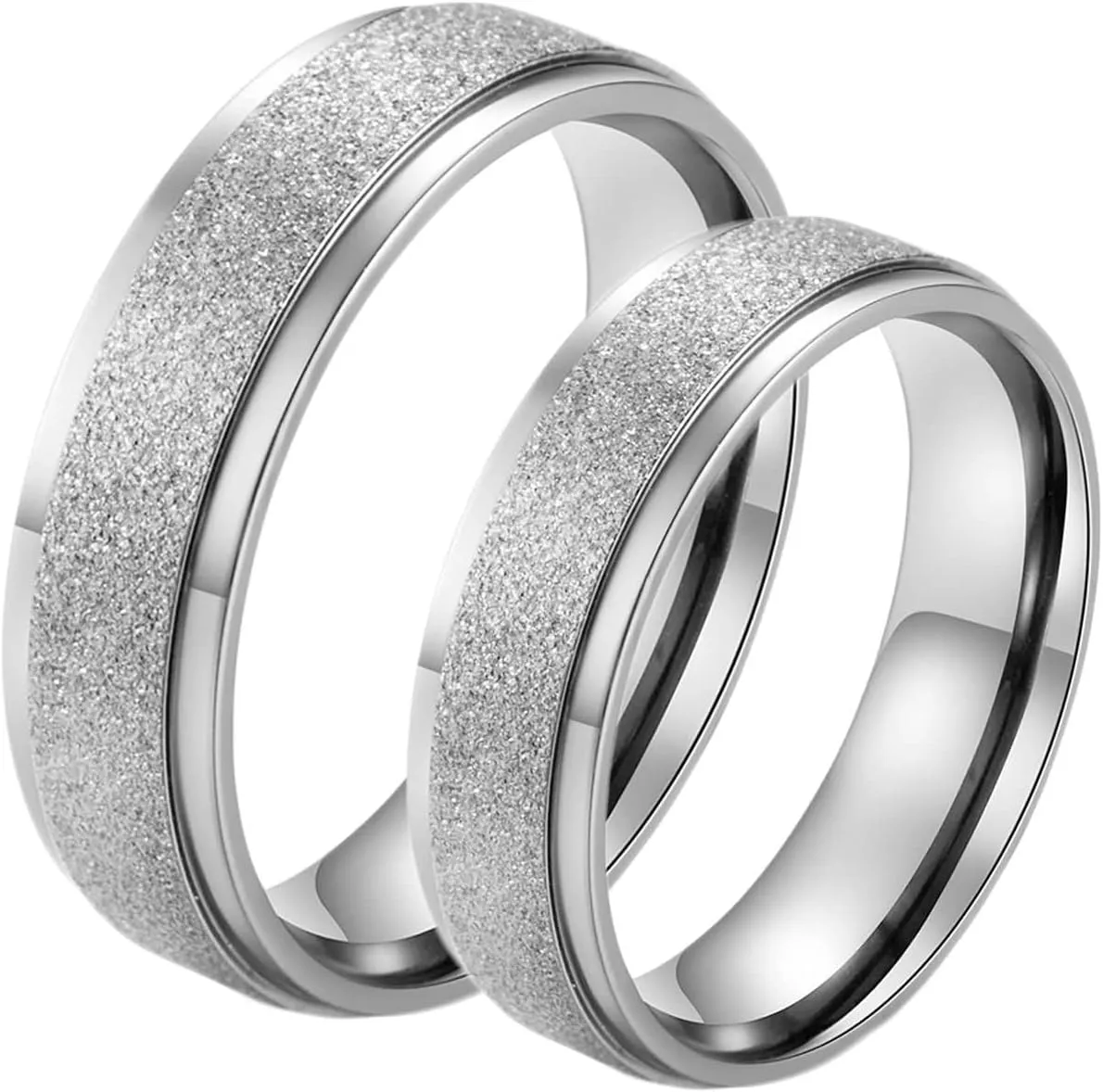 Couple Rings Engraving Ring Engagement Couple,Promise Rings Stainless Steel 6MM Silver Ring with Brushed Round Anniversary Rings Couple