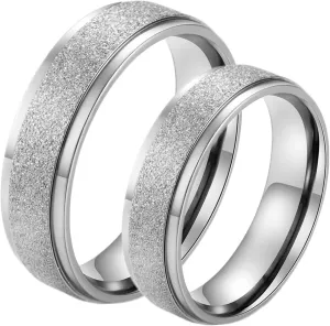 Couple Rings Engraving Ring Engagement Couple,Promise Rings Stainless Steel 6MM Silver Ring with Brushed Round Anniversary Rings Couple