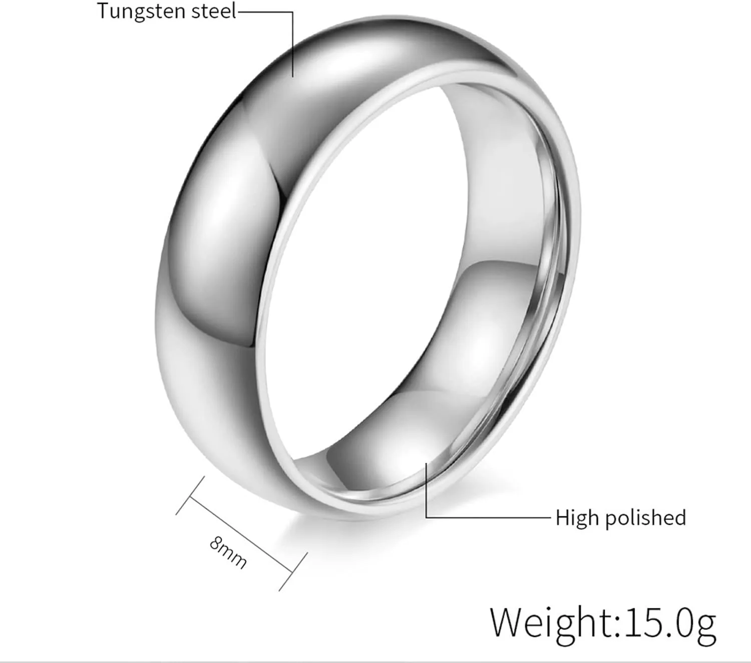 Couple Wedding Rings, Womens Tungsten Rings Silver Polished Ring 8mm Valentine's Day Couple Rings