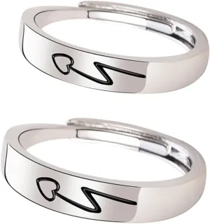 Couples Wedding Rings 2pcs Matching Rings Heart Shape Adjustable for Anniversary Valentine's Day