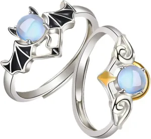 Creative Angel and Devil Moonstone Couple Rings Stylish Matching Rings for Couples Valentine's Day Wedding