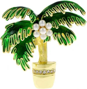 Creative Potted Plants Enamel Pins Brooch Green Leaves Coconut Tree Pearls Brooches Badge Jewelry Gifts Accessories