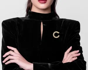 Crystal Letter Brooches,Letters Pins Brooches Silver Plated Metal Broaches Pins for Women Silvery