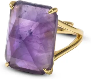 Crystal Ring for Women, Natural Gemstone Rings Healing Crystal Jewelry, Rectangle Amazonite Amethyst Sunstone Obsidian Strawberry Quartz Rings, Boho Gold Adjustable Rings for Lady.