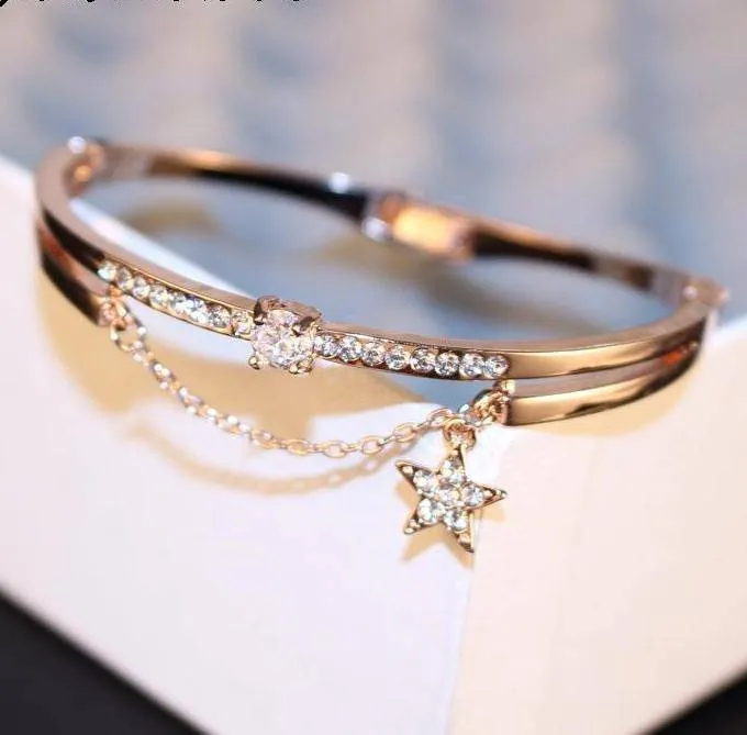 Crystal Star Cuff Bangle Rose Gold