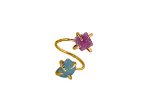 Custom Birthstone Ring, Raw Crystal Ring, Unique Gifts for Her, Gold Plated Rings, Adjustable Statement Rings, Rough Stone Ring, Choose Your Gemstones Gold Ring