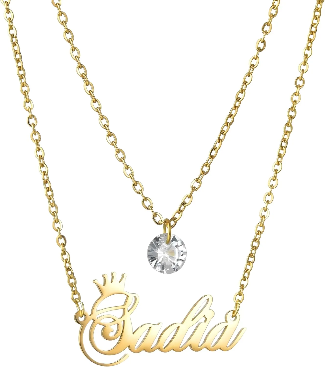Customized 925 Sterling Silver Initial Birthstone Necklace For Women And Men, 14K Yellow Gold Name Necklace Personalized With Birthstone, Custom Letter Necklace