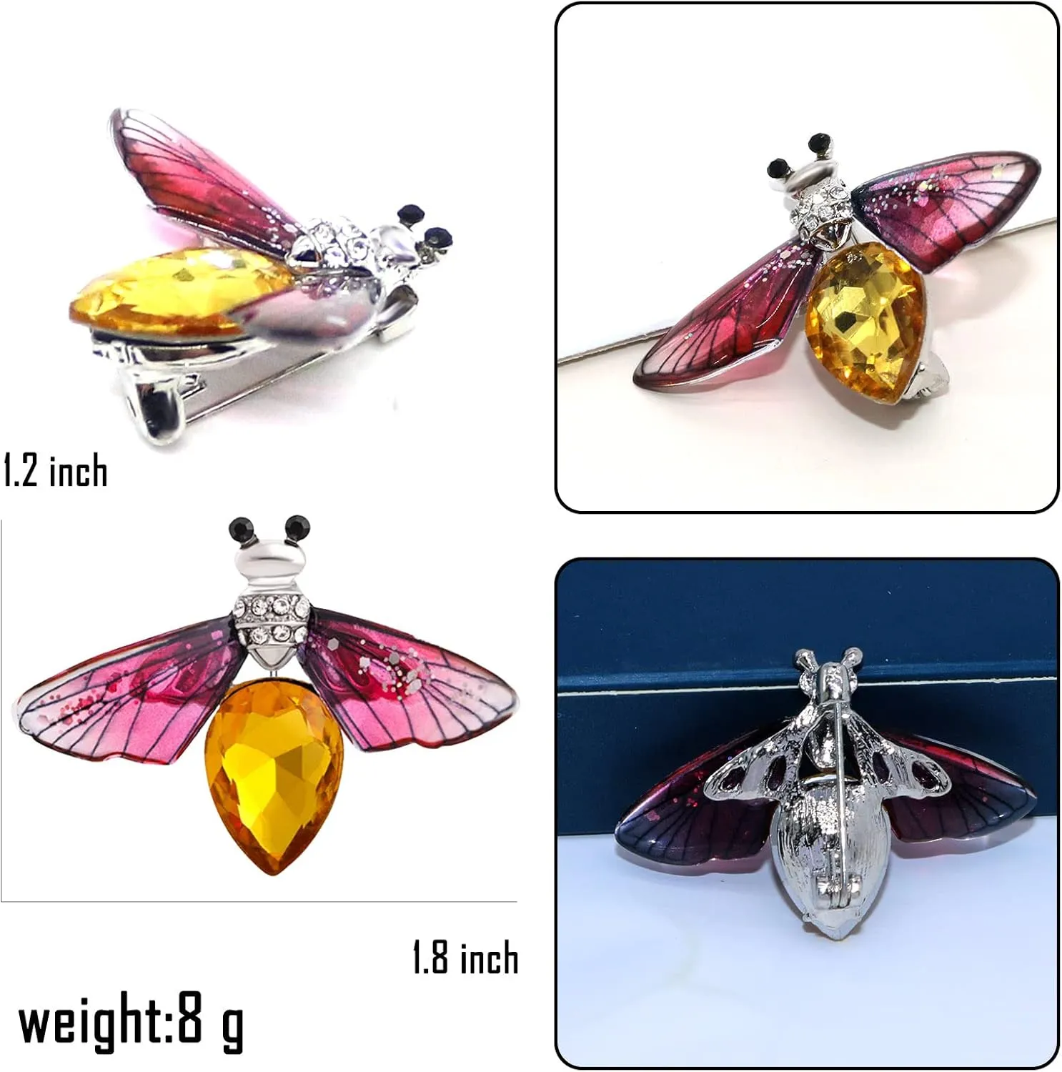 Cute Red Crystal Bee Brooch Pin Rhinestone Animal Lapel Brooches Novelty Funny Pins Fashion Jewelry Suit Brooches Accessories for Women Men