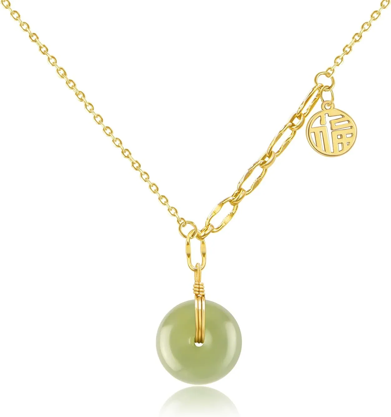 DAUMIER Jade Necklace 925 Sterling Silver 14K Gold Plated Jade Pendant Necklaces for Women Natural Green Hetian Jade Necklace Jewelry Gift for Women Girls