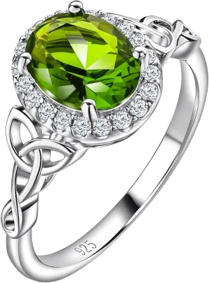 DAYBYDAY Celtic Birthstone Rings for Women 925 Sterling Silver Heart/Round/Pear/Oval Created Gemstone Moissanite Halo Engagement Promise Rings for Her Wife Birthday Anniversary Wedding Jewelry