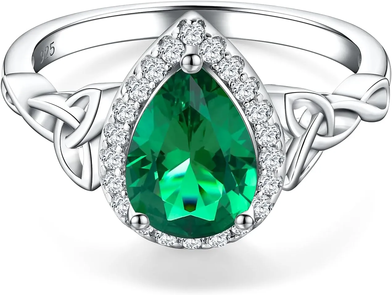 DAYBYDAY Celtic Birthstone Rings for Women 925 Sterling Silver Heart/Round/Pear/Oval Created Gemstone Moissanite Halo Engagement Promise Rings for Her Wife Birthday Anniversary Wedding Jewelry