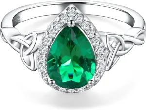 DAYBYDAY Celtic Birthstone Rings for Women 925 Sterling Silver Heart/Round/Pear/Oval Created Gemstone Moissanite Halo Engagement Promise Rings for Her Wife Birthday Anniversary Wedding Jewelry