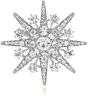 Decoration Brooch Star Brooch Sparkling Crystal Snowflake Lapel Pin Fashion Jewelry Brooches for Women Brooch Pin for Women (Silver)