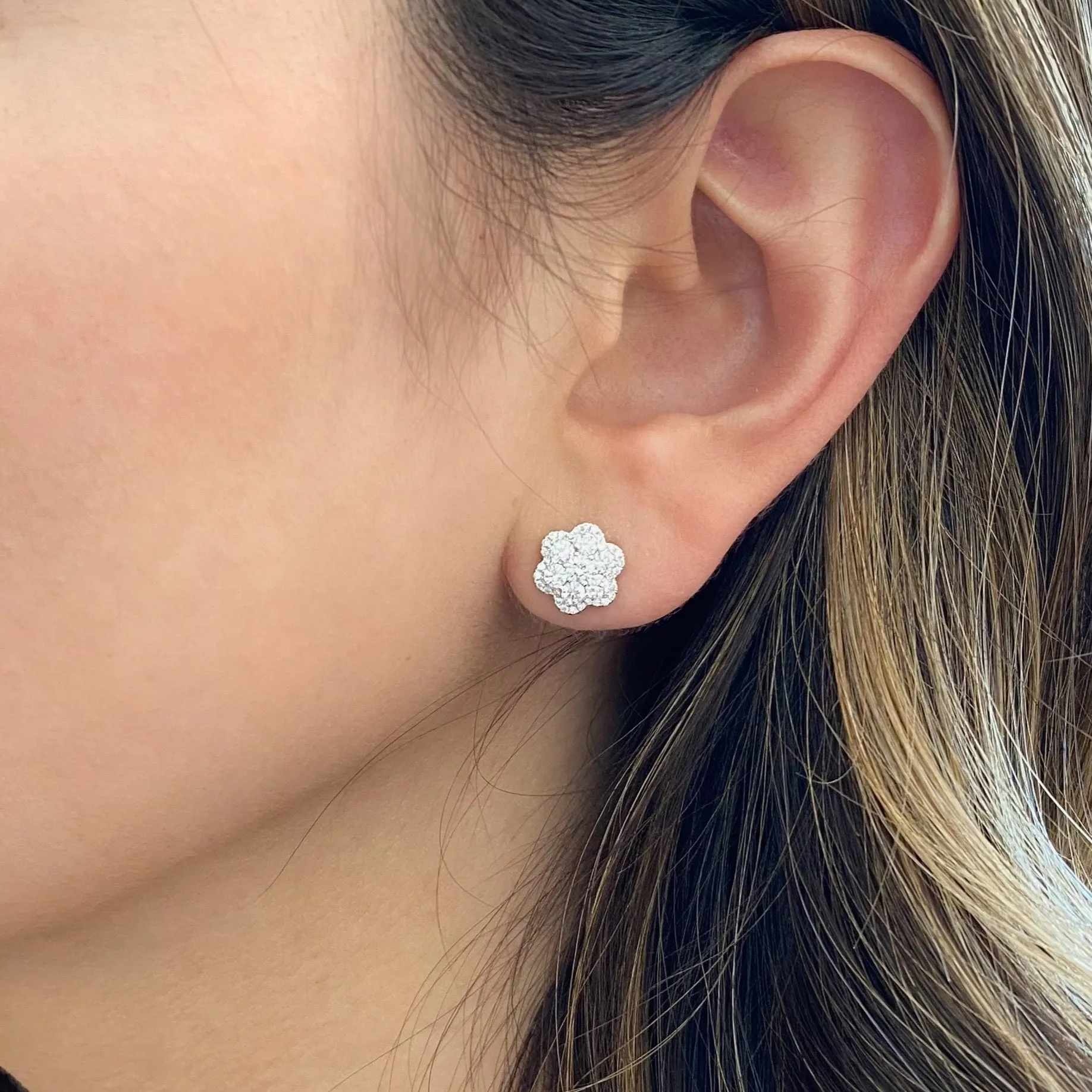 Diamond Flower Stud Earrings