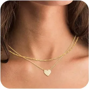 Diamond Heart Necklace for Women,14K Gold Plated Plated Choker Necklaces for Women Stack Simple Heart Pendant Necklaces Jewelry for Women Trendy