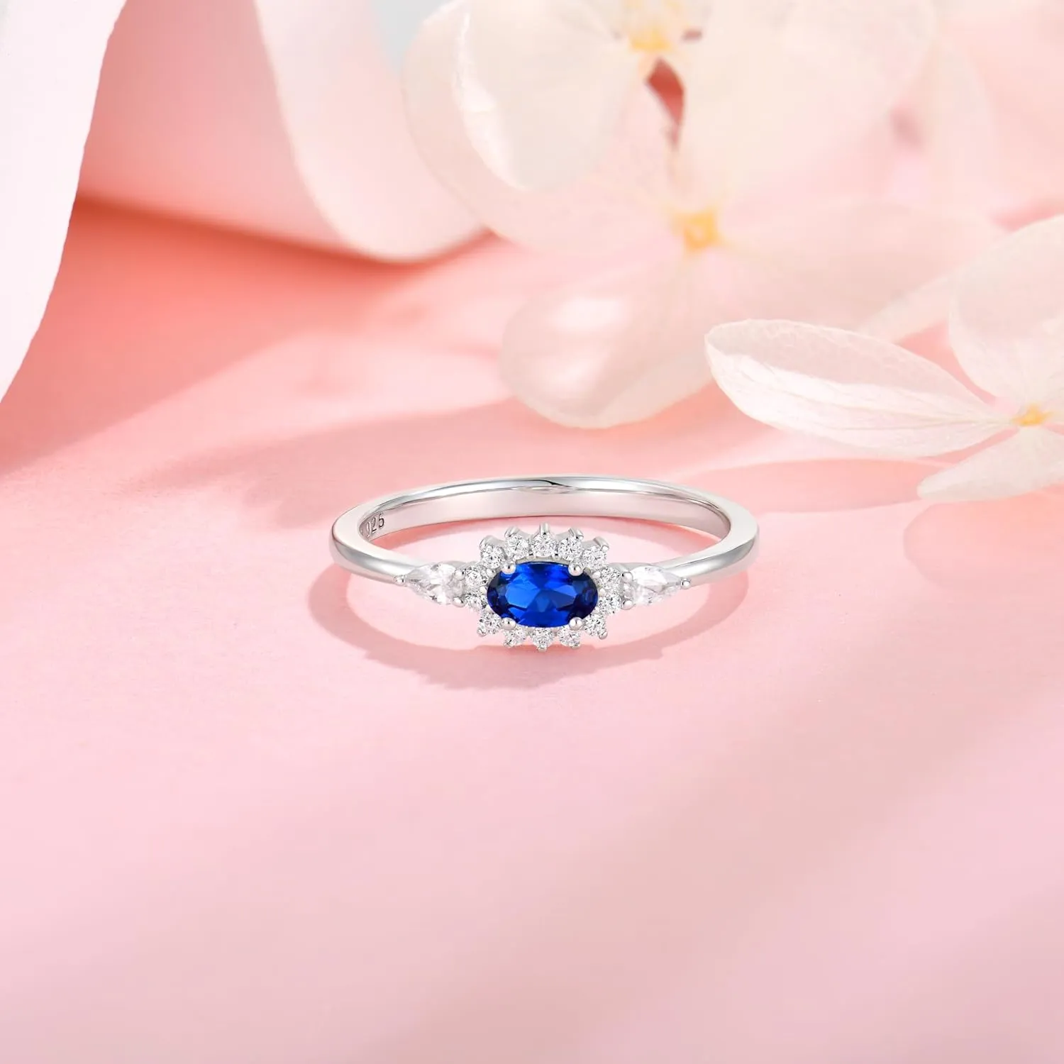 Diana Oval Shape Diamond Thin Stackable Rings for Women Birthstone 925 Sterling Silver Eternity Halo CZ Promise Engagement Statement Wedding Band Rings Jewelry for Size 6-9